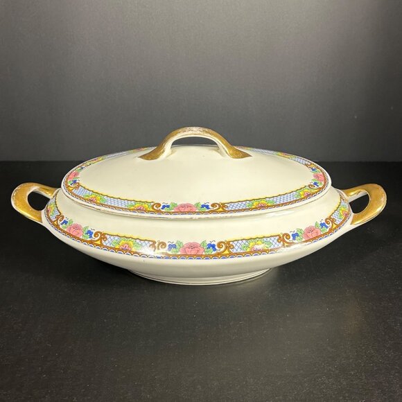 Vintage Victoria China Czechoslovakia Vegetable Serving Bowl Oblong Covered - Picture 1 of 10